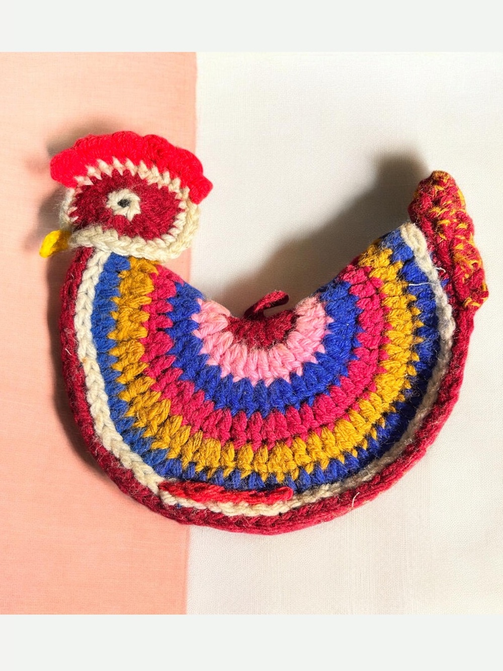 Vintage Handmade Crocheted Rainbow Chicken Potholder
